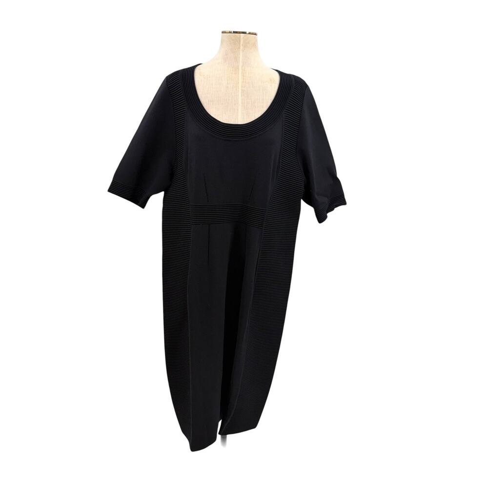 Marina Rinaldi Black Textured Knit Midi Dress Stretch Plus Size XL 20 Italy